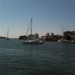 Ed, Cheryl and Molly (their doggy) leaving port