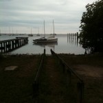 Rails used to haul out boats, replic of Egret in background